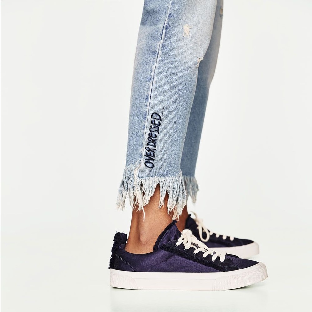 Zara high waisted distressed overdressed jeans